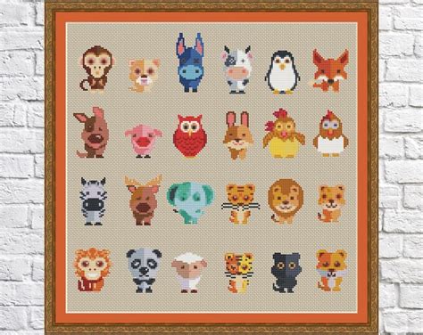 Set of 24 Animals Cross Stitch Pattern,modern Cross Stitch, PDF ...
