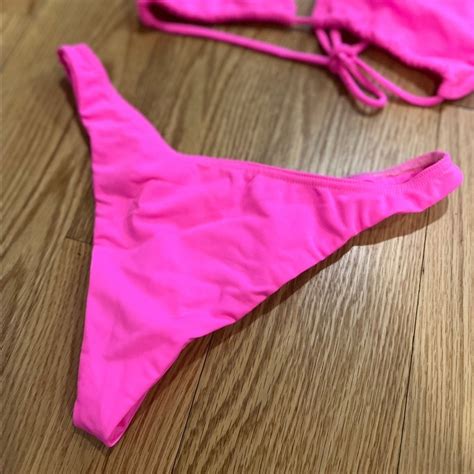 Neon Pink Bikini Triangle Top Tango Bottom Gem