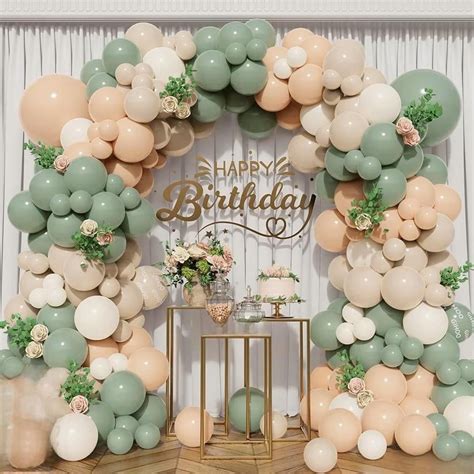 Kinno Dusty Green Balloon Arch Kit Pcs Nude Sand White Neutral Apricot Matte Balloons For