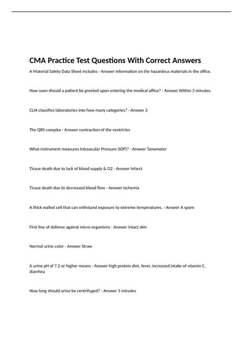 Cma Practice Test Questions With Correct Answers Cma Certified