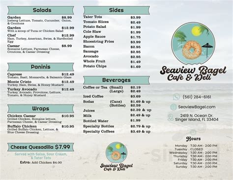 Seaview Bagel Cafe And Deli Menu In Riviera Beach Florida Usa