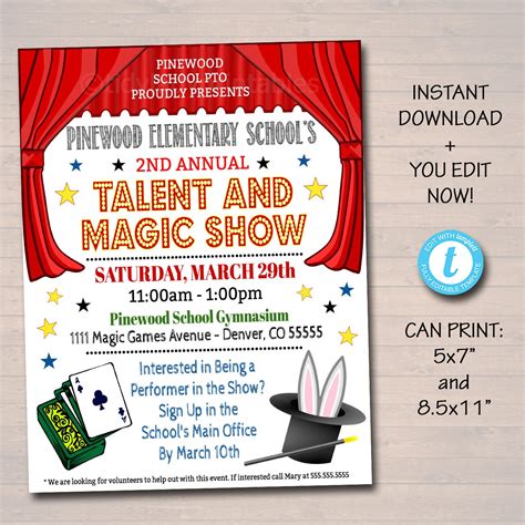 Editable Talent Show Flyer Printable Pta Pto Flyer School Etsy Schweiz