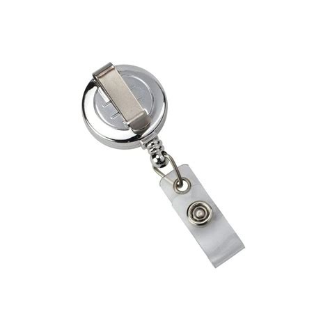 Chrome Plastic Badge Reel With Clear Vinyl Strap And Belt Clip Pn