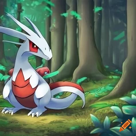 Pokemon picture dragon white and red in the forest