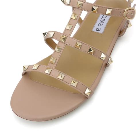 Nude V Caged Rockstud Gladiator Ankle Sandals Flat NadineBShoes