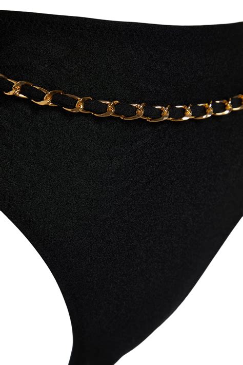 TRENDYOLMİLLA Siyah Üçgen Zincir Aksesuarlı Yüksek Bel High Leg Regular Bikini Takımı