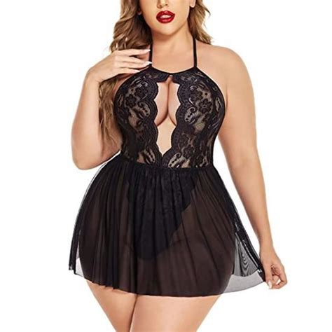 Nuisette Sexy Femme Sensuelle Sexy Femme Lingerie Dentelle Mesh Halter Bandage Chemise Robe De