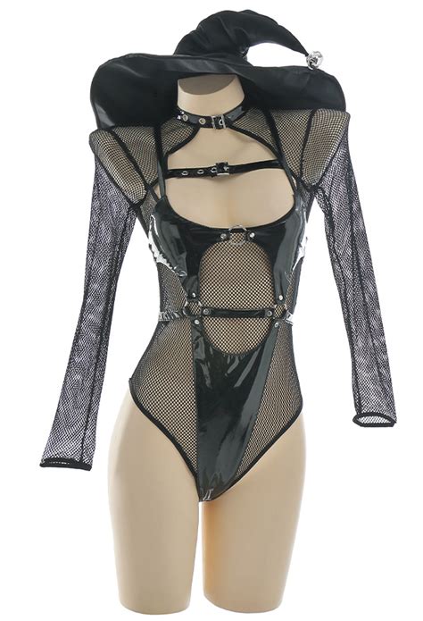SPELL ON YOU Gothic Dark Witch Sexy Lingerie Set Gothic Lingerie Black Hollowed Front Mesh