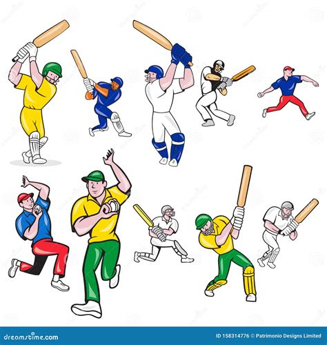 Batsman And Bowler Playing Cricket Championship Sports Cartoon Vector