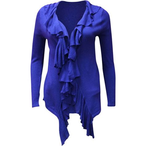 Blue Long Sleeve Ruffled Knit Sweater Shrug Long Knit Sweater Shrug