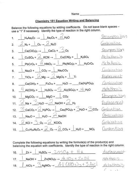 Solved Name Chemistry Equation Writing And Balancing Chegg