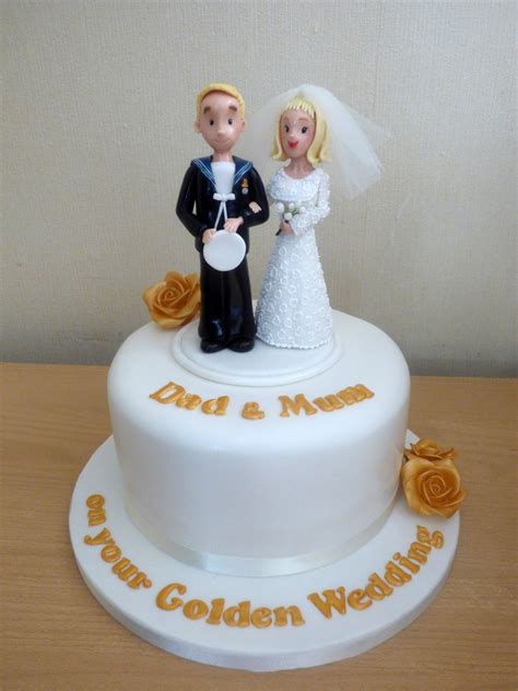 Golden Wedding Anniversary Cake with Bride and Groom topper | Susie's