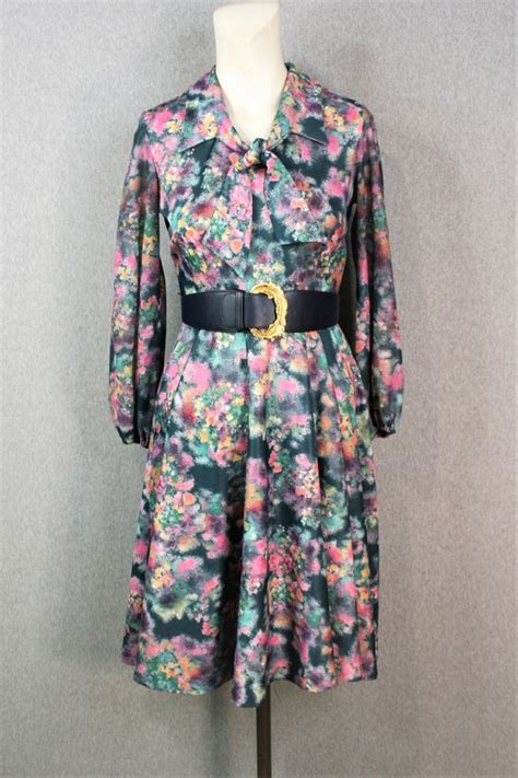 S Teal Pink Shirtdress Pussy Bow Estimat Gem