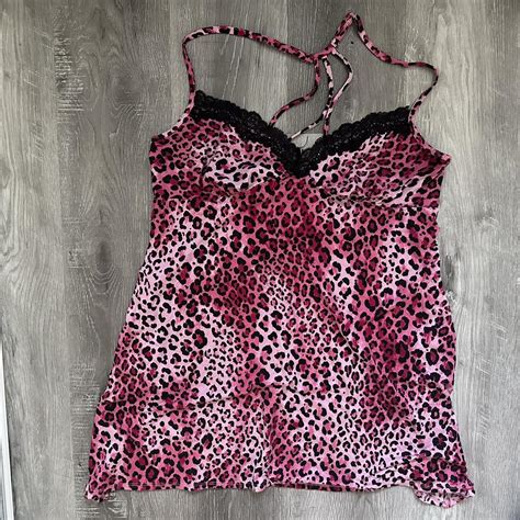 Y K Pink Cheetah Print Slip Lingerie Dress With Lace Depop