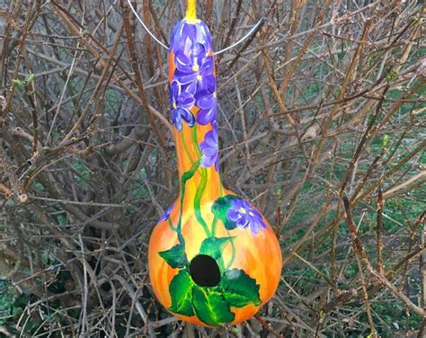 Violets Handpainted Gourd Birdhouse Etsy