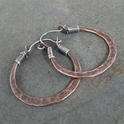 Rustic Copper Sterling Silver Hoop Artisan Mixed Metal Metal Work