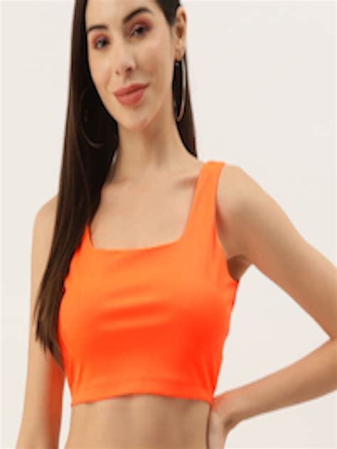 Buy Aayna Neon Orange Solid Crop Top Tops For Women 17679440 Myntra