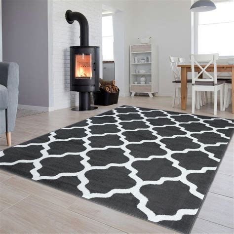 Tapiso Luxury Tapis de Salon Chambre Moderne Gris Foncé Blanc