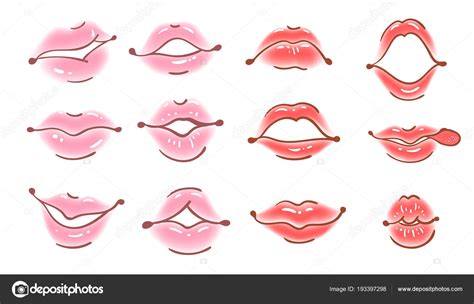 Conjunto De Labios Vectoriales En Estilo De Dibujos Animados Boca