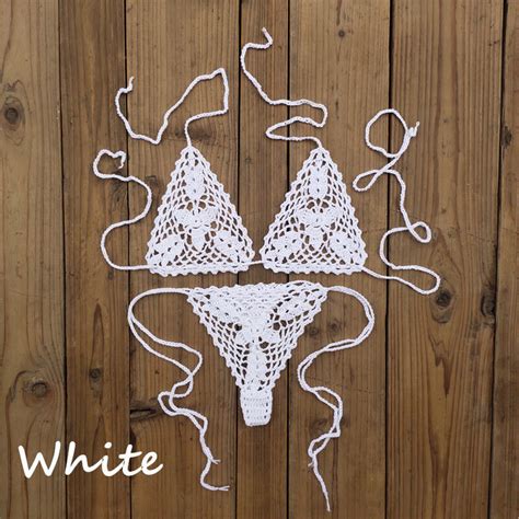 Hand Crochet Sexy Mini Bikini Set Top Bottom Thong Boho String Bikini Microkini EBay