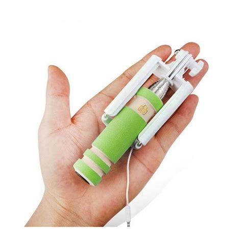 Mini Palo Selfie Monopod Extensible Con Cable Y Boton Color Verde