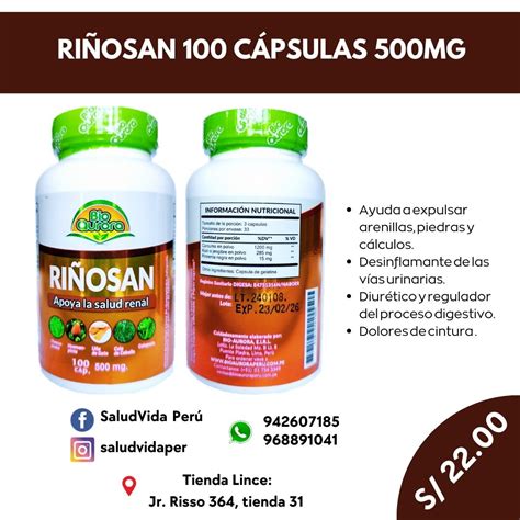 RiÑosan 100 CÁpsulas 500mg Piedras Cálculos Renales Vías Urinarias