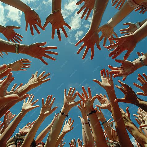 Many Hands Raised Towards Sky Asking for Help | Premium AI-generated image