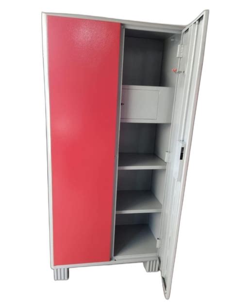 With Locker Red Double Door Steel Almirah Shelves Without Mirror At