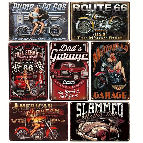 7pcs Vintage Metal Tin Sign Pin Up Girl Retro Garage Signs Hot Girls Car Tin Metal Wall Sign