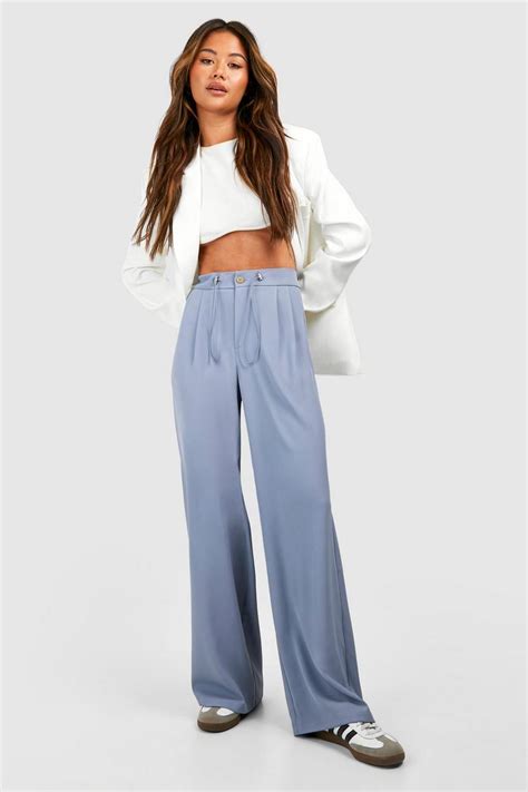 Drawcord Waist Fluid Wide Leg Trousers Boohoo Uk