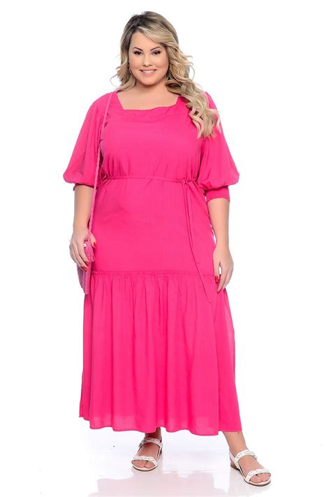 Vestido Plus Size Viscose Pink Vk Moda Plus Size