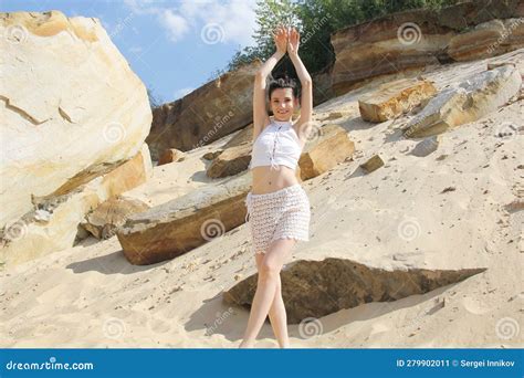 A Girl In A Tank Top And A Silver Micro Bikini Stock Image Image Of Color Beautiful