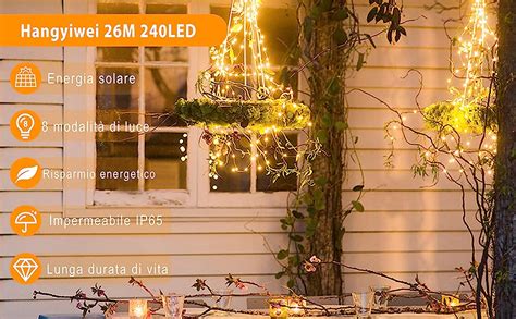 Hangyiwei Luci Solari Da Giardino Esterno 26 M 240 LED Catena Luminosa