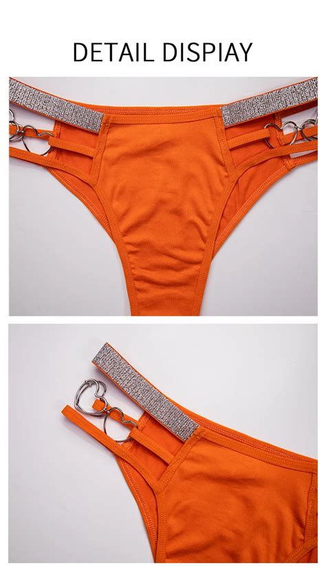 High Cut Female Orange Panty Women Shiny Briefs Underwear Ladies Heart