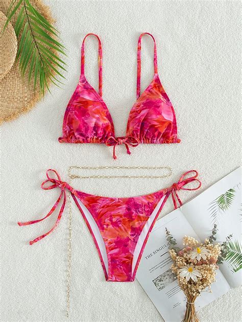SHEIN Swim Tie Dye Bikini Set Dreiteiliger Badeanzug Mit Dreieckigem
