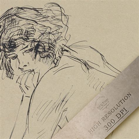 Sketch Of Female Nude Vintage Artwork Print Black Ink On Brown Paper