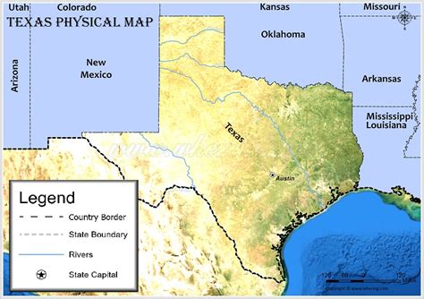 Texas Physical Map - A physical map of the Texas shows the geographical ...