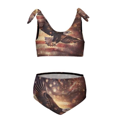 American Flag Eagle Girl S 2 Piece Bikini Set Beach Sport Swimsuit Swimwear 8 10Y130cm