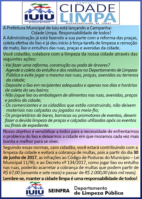 Prefeitura LanÇa Campanha Cidade Limpa Responsabilidade De Todos