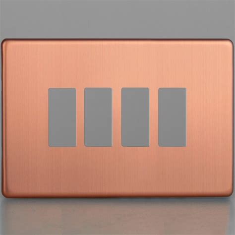 Varilight Powergrid Urban Screwless Brushed Copper 4 Gang Faceplate Ukes