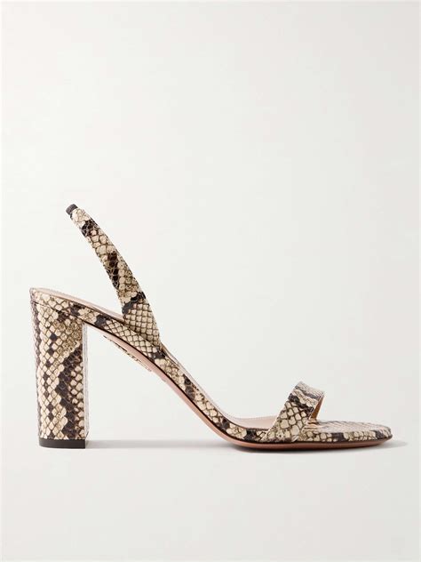 AQUAZZURA So Nude 85 Snake Effect Leather Slingback Sandals NET A PORTER