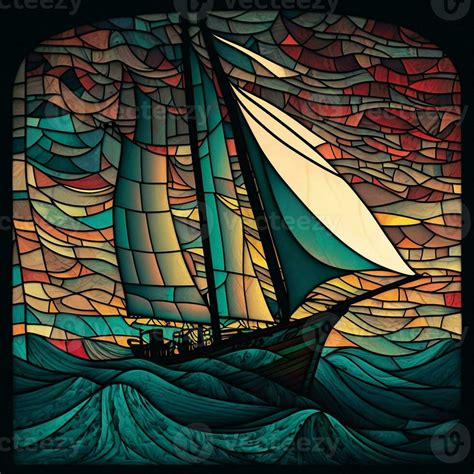 Stained Glass Sailboat Ai Art Stock Photo At Vecteezy