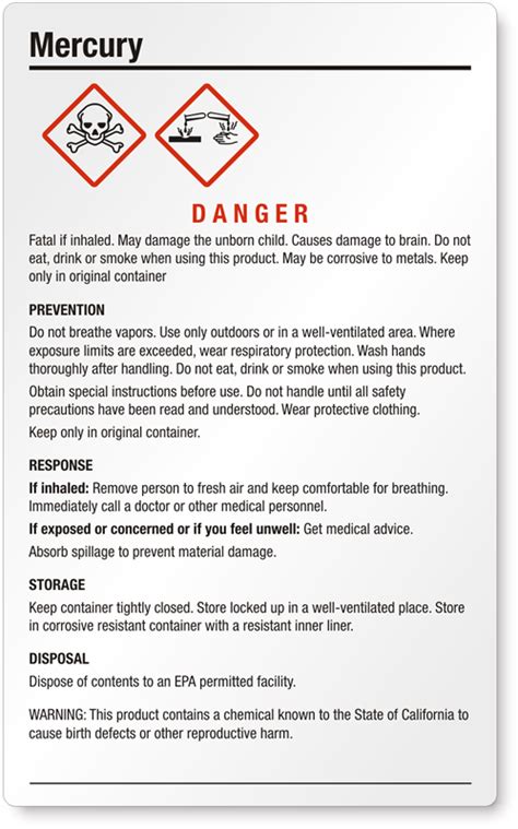 Large GHS Mercury Label SKU GHS 026 A