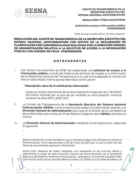 Ct 001 Clasif Resoluciones En Materia De Transparencia Sesna 5thíaíia