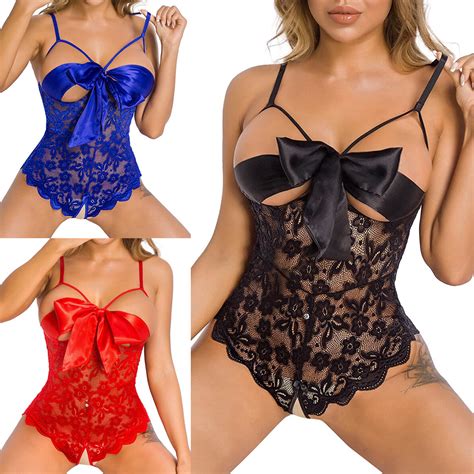 Women S Lingerie Sheer Lace Mini Babydoll Teddy Sexy Bodysuit Backless Sleepwear Ebay