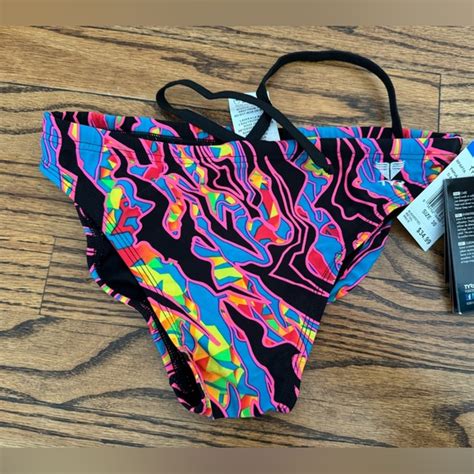 TYR Swim Nwt New Tyr Papua Racer Swim Briefs Black Hot Pink Rainbow Print 3 Poshmark
