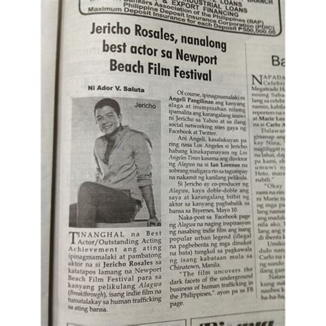 .: Cutting From Filipino Newspaper The Article About Jericho Rosales in ...