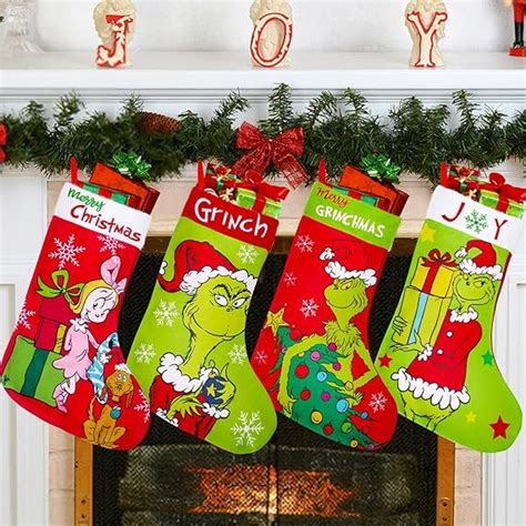 Gygot 4 Pack Grinchs Stocking 18 Inch Large Grinchs Christmas Stockings