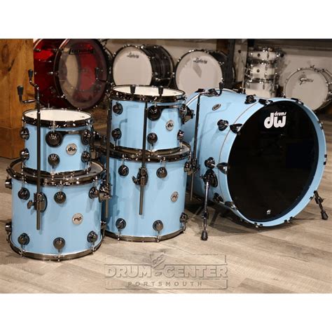 Dw Collectors Maple Mahogany 5pc Drum Set Solid Robin S Egg Blue W Black Hw Dcp