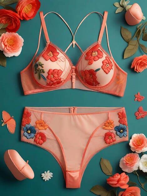 Premium AI Image Embroidery Floral Mesh Sheer Underwire Lingerie Bra And Panty Set